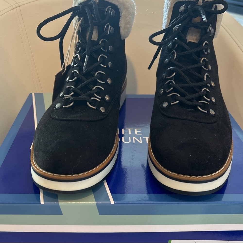 White Mountain Black Fabric Boots with Cream Accents - Picture 3 of 5